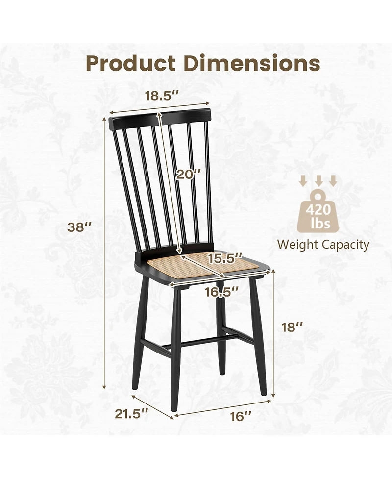 Costway Dining Chairs with Pe Rattan Seats for Dining Room, Kitchen, Restaurant