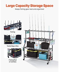 Mecale Fishing Rod Holder, 15-Rod Mobile Pole Rack Cart with Wheels for Garage or Home Fishing Gear Storage