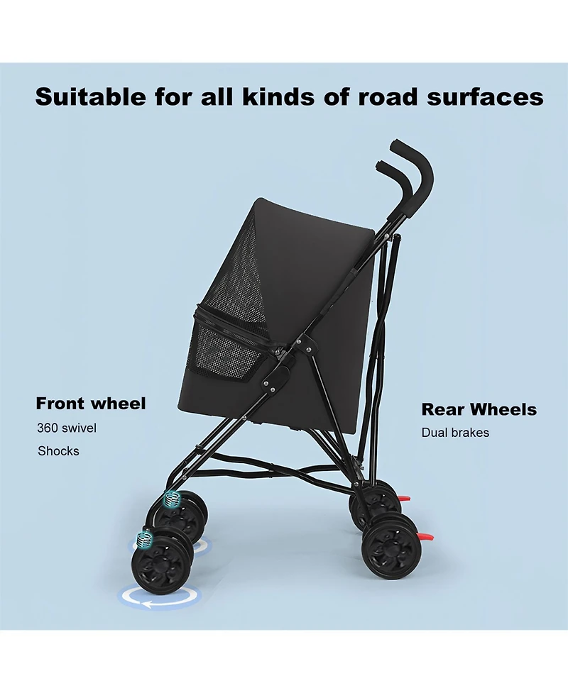 Aostirmotor Dog Stroller with Mesh Ventilation, Lightweight Foldable Design in Black