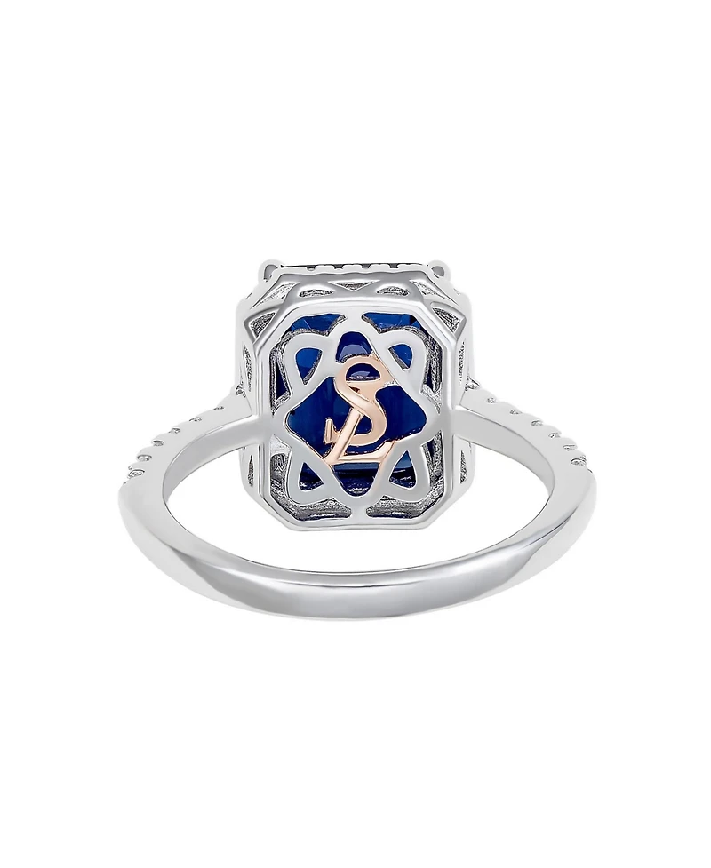 Suzy Levian Sterling Silver Large Emerald-Cut Cubic Zirconia Halo Ring