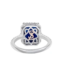 Suzy Levian Sterling Silver Large Emerald-Cut Cubic Zirconia Halo Ring