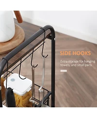 Homcom 24" 3-Tier Rolling Kitchen Cart, Utility Storage Trolley with 2 Basket Drawers, Side Hooks for Dining Room, Walnut Wood Tone