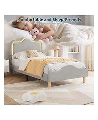 gaomon Upholstered Led Bed Frame with Headboard and Footboard Velvet Princess Platform Bedframe for Kids or Girls Wooden Slats Support No Box Spring
