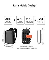Mecale 65L Expandable Vacuum Seal Compression Travel Backpack with Pump, Tsa-Approved Lock, Water-Resistant Carry-On Luggage, Gray