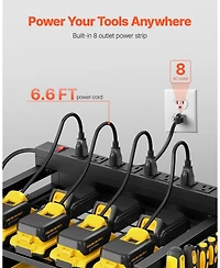 Mecale 4-Tier Tool Organizer Cart with Charging Station, 8 Ac Outlets, Rolling Drill Holder & Tool Battery Storage Rack, Wheels, Garage Use