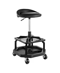 Mecale Pneumatic Rolling Shop Stool, Adjustable Height Garage Work Stool, 300 lb Capacity, 360° Swivel Padded Seat with Casters