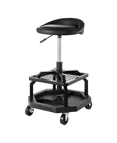 Mecale Pneumatic Rolling Shop Stool, Adjustable Height Garage Work Stool, 300 lb Capacity, 360° Swivel Padded Seat with Casters