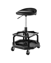 Mecale Pneumatic Rolling Shop Stool, Adjustable Height Garage Work Stool, 300 lb Capacity, 360° Swivel Padded Seat with Casters