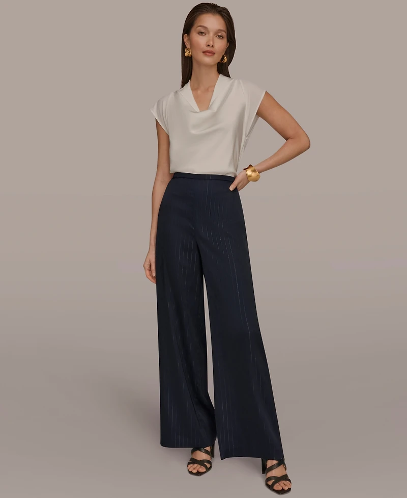 Donna Karan New York Women's Pinstripe Wide Leg Pull-On Pants