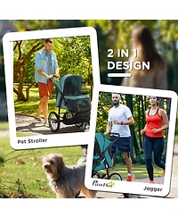 PawHut Pet Stroller for Small and Medium Dogs, 3 Big Wheels Foldable Cat Stroller with Adjustable Canopy, Safety Tether, Storage Basket