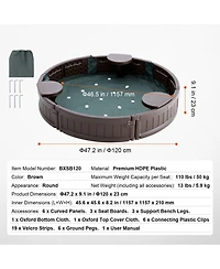 Mecale Round Sandbox w/ Cover, 47.2" x 9.1", Hdpe w/ 3 Corner Seats & Bottom Liner, Ages 3-12