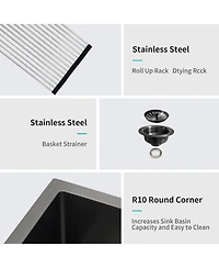 flynama 28x18x10inch Gunmetal Black Workstation Kitchen Sink Undermount Stainless Steel 16 Gauge