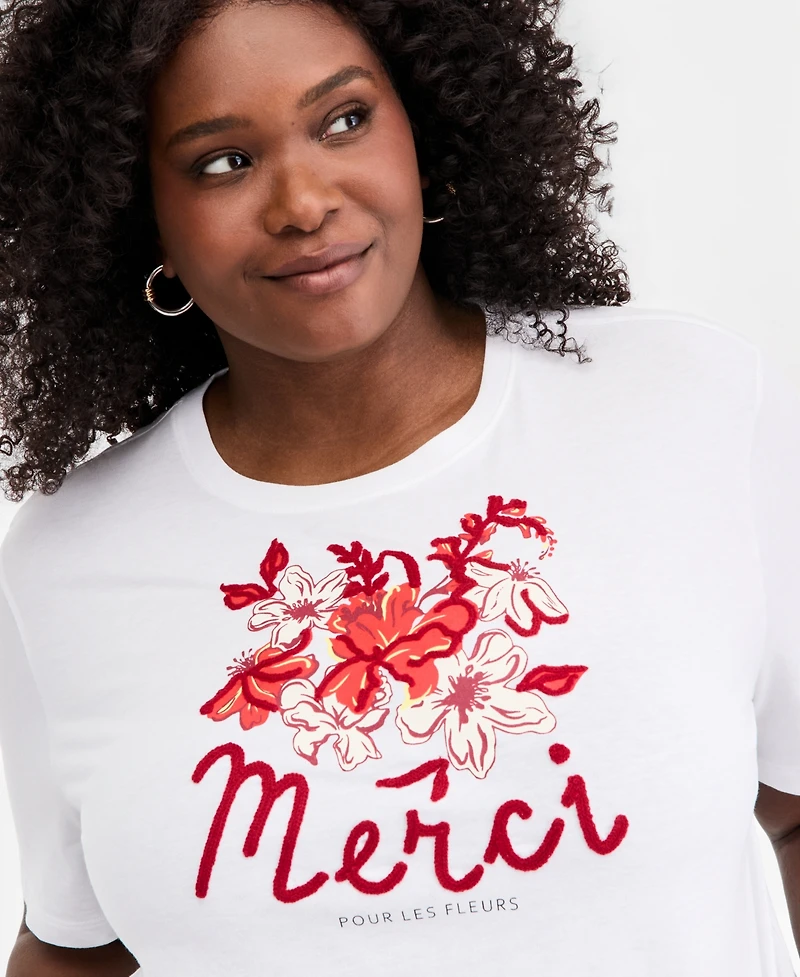 On 34th Trendy Plus Merci Embroidered Graphic Top, Macy's Exclusive