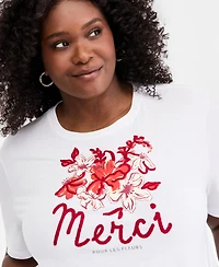 On 34th Trendy Plus Merci Embroidered Graphic Top, Macy's Exclusive