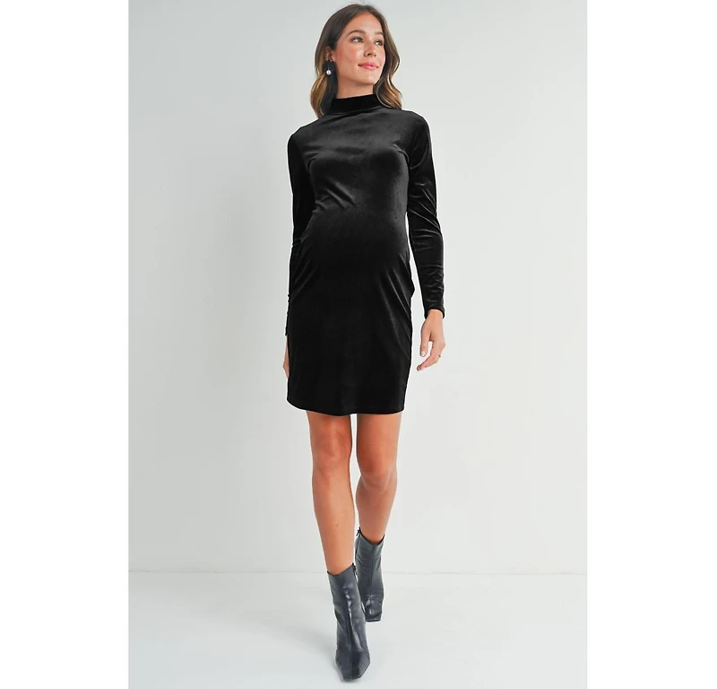 Hello Miz Maternity Velvet Long Sleeve Mock Neck Mini Dress