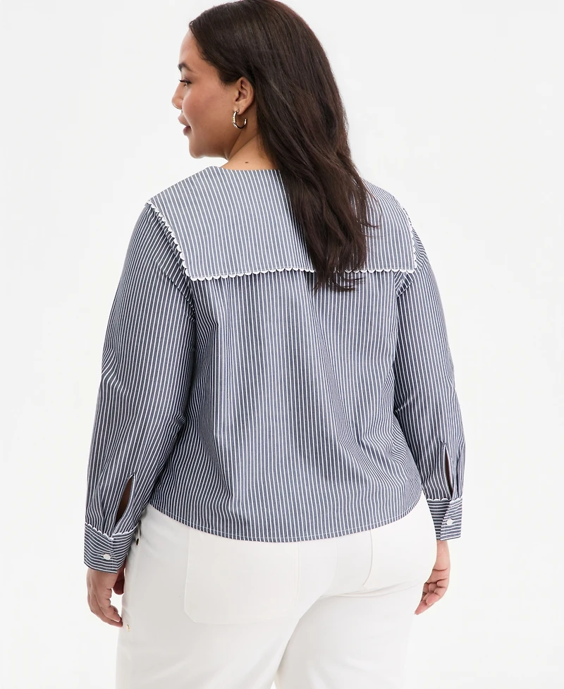 On 34th Trendy Plus Striped Cotton Button-Front Shirt, Macy's Exclusive