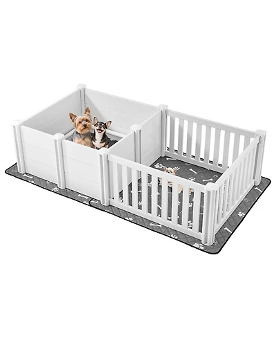 COZITODog Whelping Box, 73 x 38 x 19.7 in Plastic Whelping Pen w/ Adjustable Door Height & Waterproof Pad, Easy-Clean Indoor Birth Kit