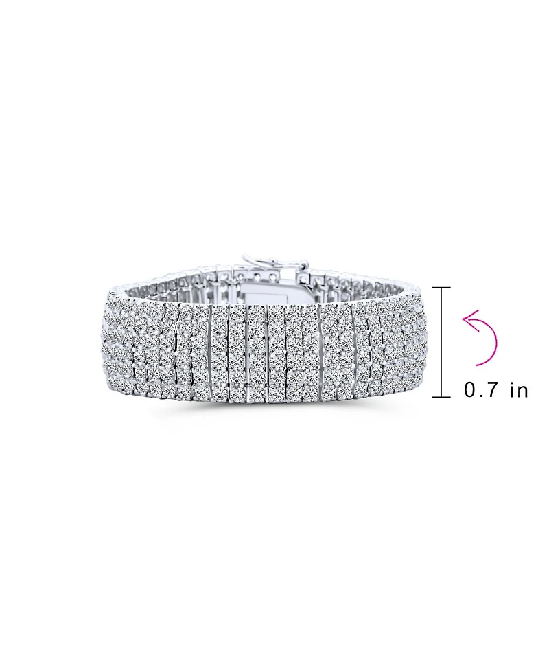 Bling Jewelry Special Occasion Jewelry Six Row Fashion Statement Cz Cubic Zirconia Wide Tennis Bracelet Silver Plated