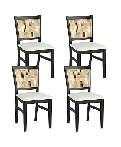 Costway Farmhouse Rattan Dining Chair Fabric Upholstered Kitchen Chairs