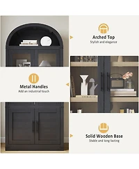 gaomon Arched Storage Bookcase, 6-Tier Modern Wooden Shelving with Doors for Living Room