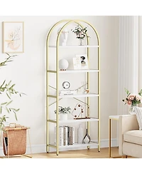 gaomon Set of 2 Modern Arched Bookcases, 5-Tier Metal Frame Shelves with Marble Finish for Living Room & Office