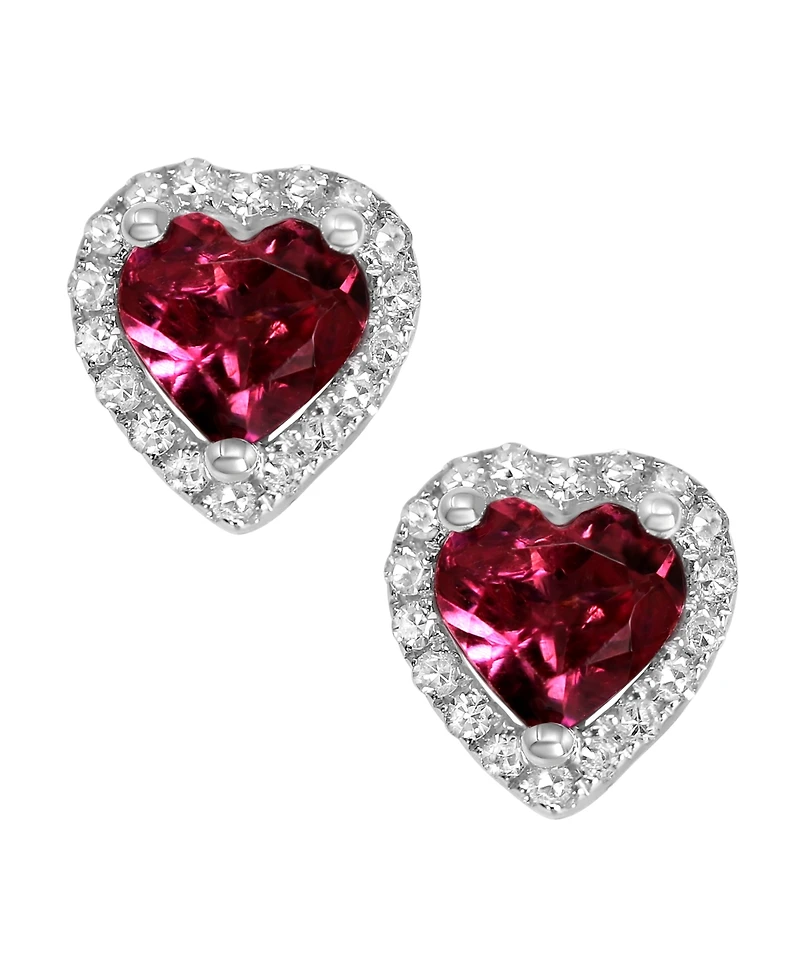 Macy's Rhodolite Garnet (1 ct. t.w.) & Diamond (1/8 ct. t.w.) Stud Earrings in 14k White Gold