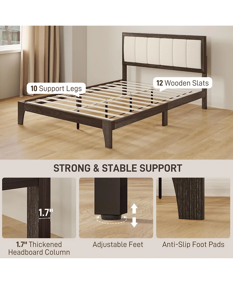 Homcom Full Size Bed Frame with Headboard Platform Bed Frame Charcoal