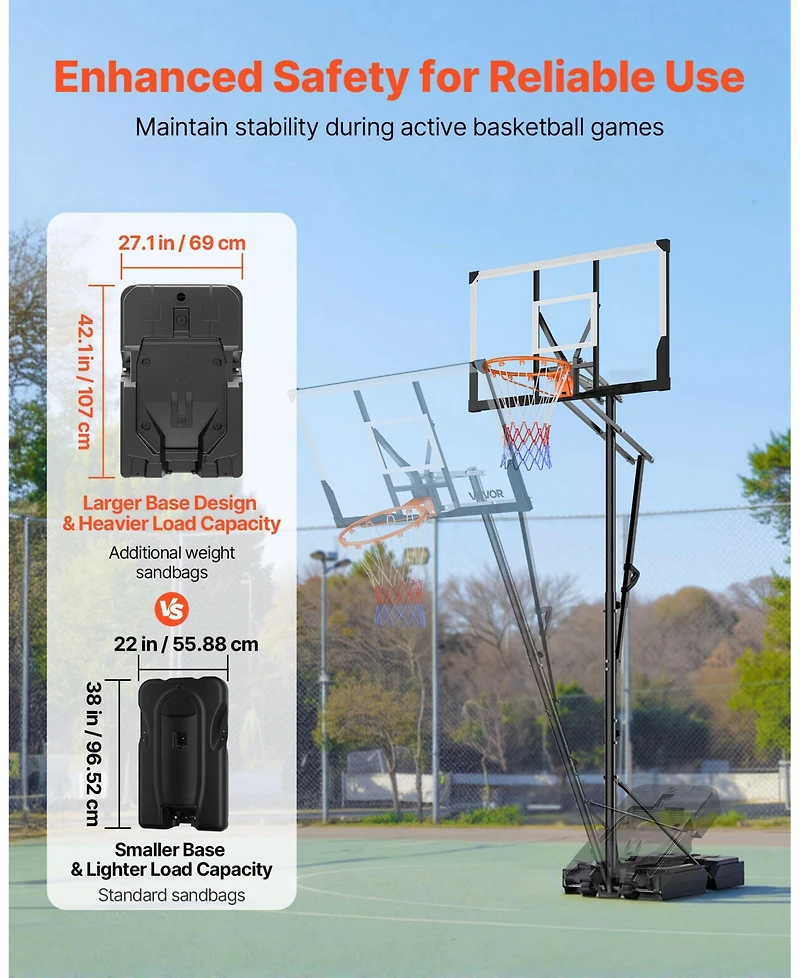 Mecale Portable Basketball Hoop, 5.25–10 ft Height Adjustable Stand with 48" Pc Backboard, Rolling Wheels, Outdoor Goal System