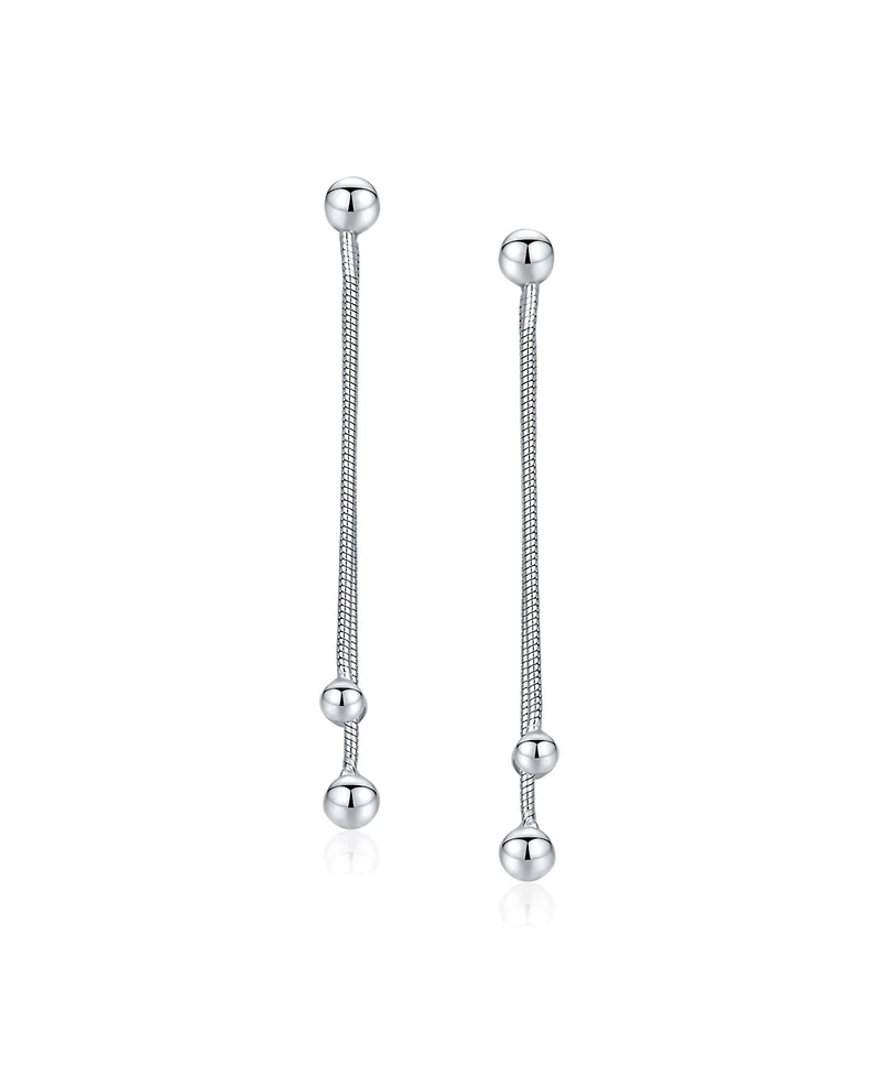Bling Jewelry Minimalist Tassel Fringe Linear Chain Ball Dangle Earrings .925 Sterling Silver