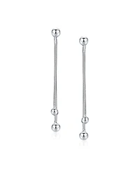 Bling Jewelry Minimalist Tassel Fringe Linear Chain Ball Dangle Earrings .925 Sterling Silver