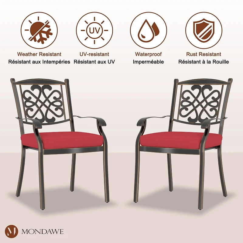 Mondawe 4-Piece Patio Dining Chair Set with Decorative Backrests and Red Cushions