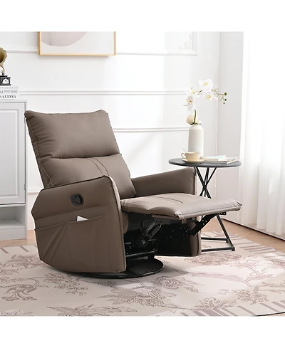 Clihome 360 Swivel Recliner Chair, Manual Rocker with Extendable Footrest & Side Pockets
