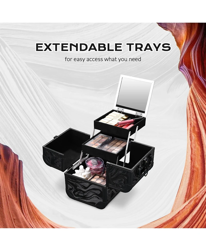 Byootique Rolling Makeup Train Case with Portable Cube Case Cosmetic Organizer