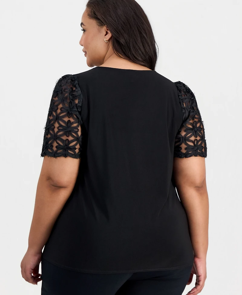 Anne Klein Plus Ribbon-Sleeve Top