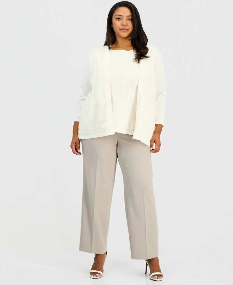 Anne Klein Plus Floral Applique Cardigan Sweater