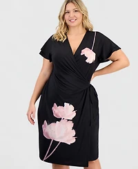 Anne Klein Plus Flutter-Sleeve Faux-Wrap Dress