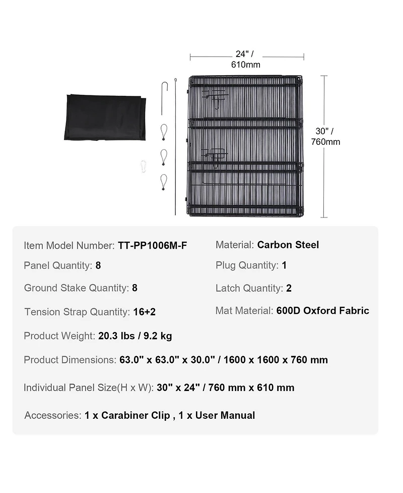 Cozito Dog Playpen, 8-Panel 30"H x 24"W Foldable Metal Exercise Pen w/ Door & 600D Oxford Bottom Pad, Indoor/Outdoor Pet Fence