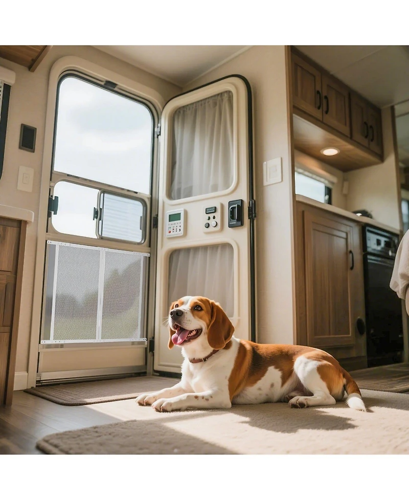 Cozito Rv Screen Door Protector Grille, 28.5 x 31.5 in Aluminum Alloy Mesh Guard, Easy Install/Remove, Pet Protection, White