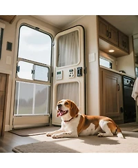 Cozito Rv Screen Door Protector Grille, 28.5 x 31.5 in Aluminum Alloy Mesh Guard, Easy Install/Remove, Pet Protection, White