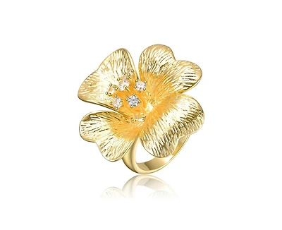 Rachel Glauber Timeless 14K Gold Plated Cubic Zirconia Flower Ring