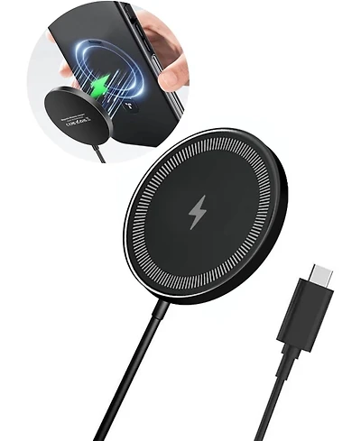 Magnetic 15W Wireless Charger, Round Ultra-thin Alloy with Type-c Cable, Magsafe Charging Pad, 15W Fast for iPhone 16/15/14/13/12 Series (Black)
