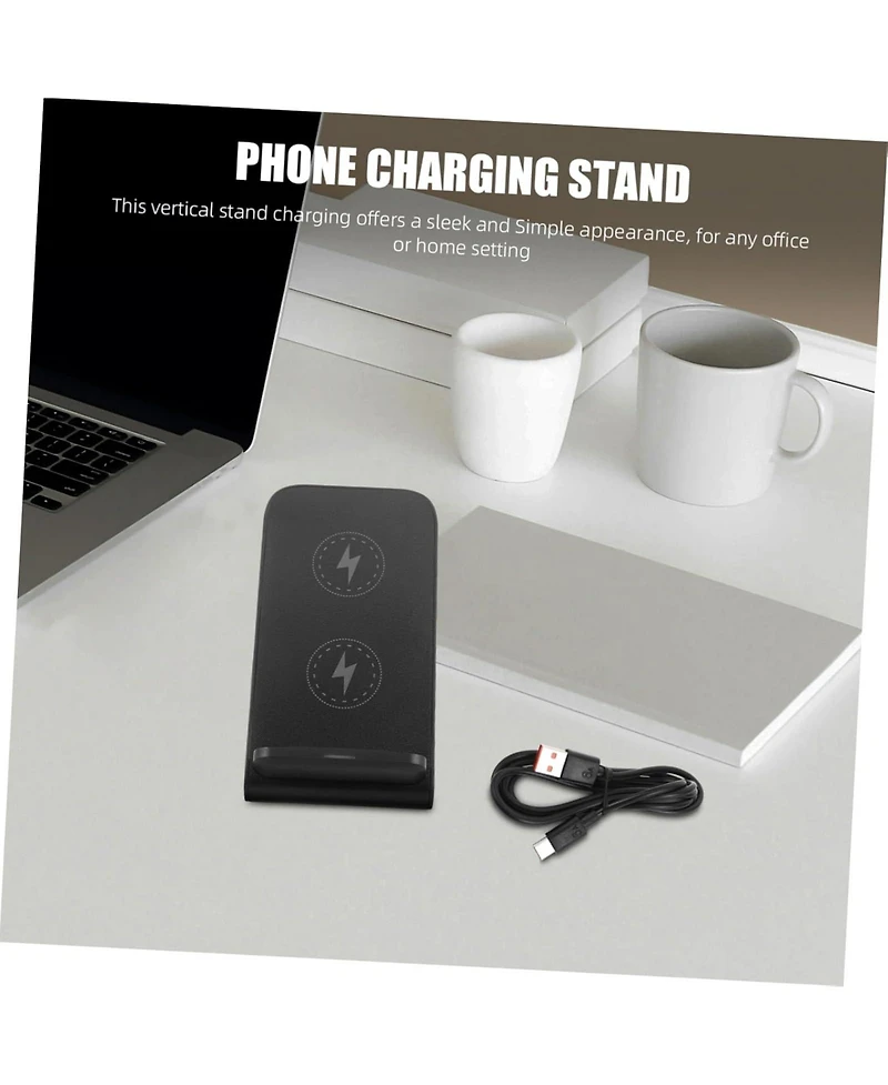 Risokeys 15w fast charging stand dual coil wireless charger, desktop mobile phone vertical wireless charger for desktop vertical and placement, black