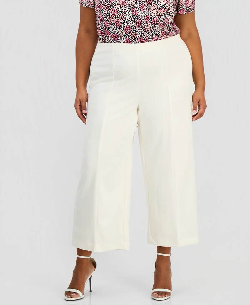Anne Klein Essentials Plus Wide-Leg Cropped Pull-On Pants