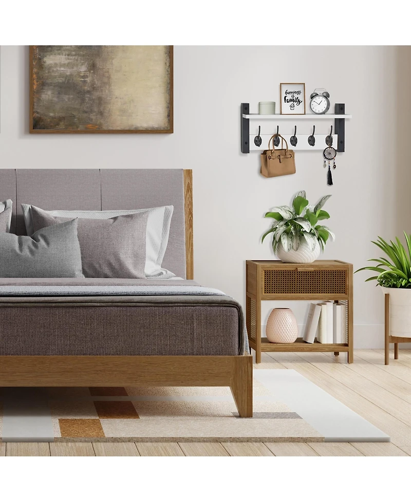 Sorbus Inch Floating Wall Shelf with 5 Heavy Duty Hooks – for Entryway, Bathroom, Bedroom, Kitchen