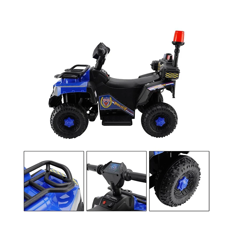 Bruce & Shark 6V Kids Police Ride-On Atv, Electric Toy with 4 Wheels, Light, Sound & Foot Pedal Drive
