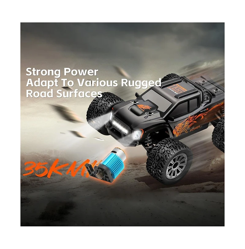 Bruce & Shark 1:16 Rc Monster Truck, 22 Mph High-Speed 4WD Off-Road Vehicle with Led Lights