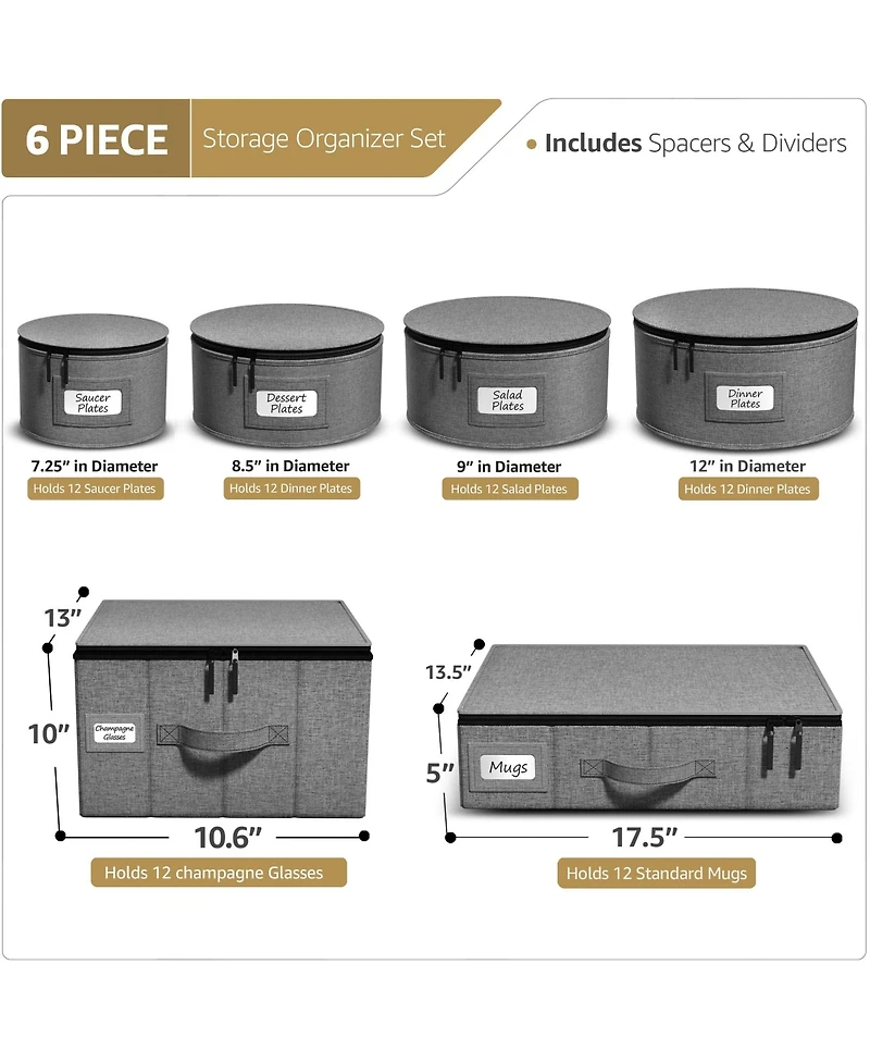 Sorbus 6-Piece Stackable Plate Carrier Set for Dinnerware, Plate Organization and Storage with Felt Plate Protector