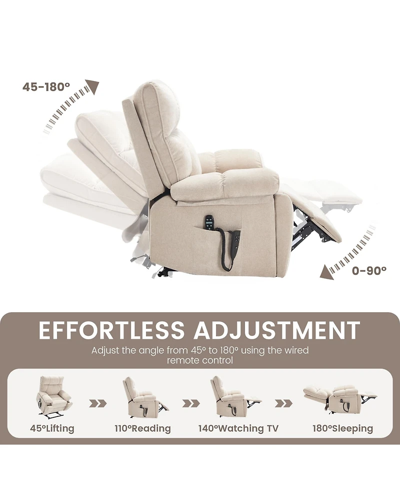 Clihome Heat Massage Dual Motor Infinite Position Up to 350 Lbs Large Electric Power Lift Recliners with Hidden Cup Holders