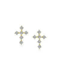 Bling Jewelry Tiny Minimalist Cubic Zirconia Cz 14K Gold Religious Cross Stud Earrings Screwback