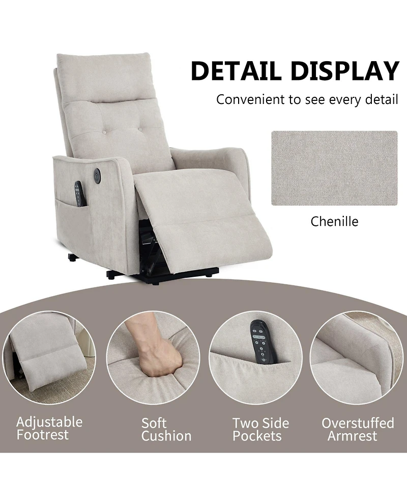Boyel Living Chenille Power Lift Recliner Chair 155° with Massage Heat Usb for Indoor Elderly